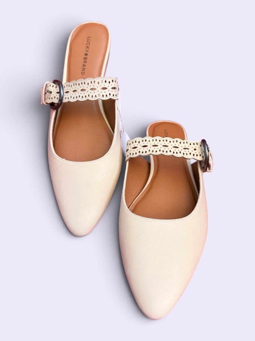 NWT Lucky Brand Nykola Cream/Buff Slide Mules Sz 9